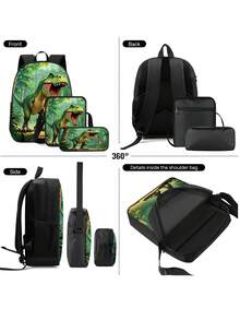 3PCS Back To School Backpack For Boys Girls, Dinosaur Backpack For Teens, Large Capacity School Bags With Shoulder Bags And Pencil Case - Backpack + Shoulder Bag + Pencil Case - View 5