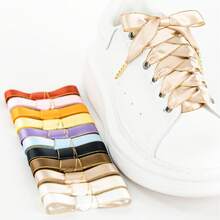 1 par de cordones de zapatos de cinta de poliéster tipo seda de 15 mm de ancho con borde dorado, de unicolor versátiles, adecuados para fiestas, el hogar y exteriores - Cabeza metálica color oro rosa - Ver 4