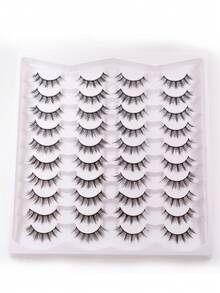 20 Pairs Comic Style Faux Mink Cat Eye False Eyelashes Natural Thick Voluminous False Eyelashes Travel Essential Makeup Tools - Black - View 12