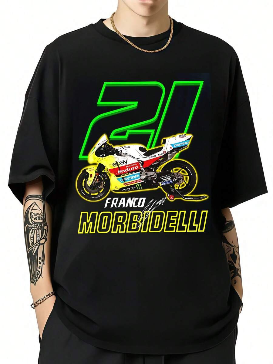 T-shirt Franco Morbidelli Racing – T-shirt pour passionnés de moto, numéro de pilote 21 - Noir - Voir 1
