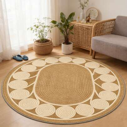 1 件椭圆形螺旋图案地毯，米棕色调，简约几何设计，为您的家居增添优雅气息，适用于节日主题、房间装饰、宠物友好型地毯、装饰地毯、卧室装饰