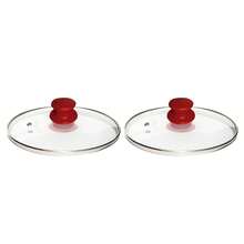 Kit 2 Tampas 32 e 40cm de Vidro Resistente Panelas e Frigideiras com Puxador de Plástico ou Madeira - Vermelho - Visão 2
