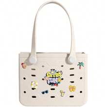 Oversized EVA Beach Tote Bag, Multi-Size Durable Rubber Tote Handbag For Women, Lightweight & Breathable Open Top Shopping Bag, Waterproof Sand Resistant Shoulder Bag, Quick Dry Easy Clean, Perfect For Pool Beach Vacation Travel Camping Casual Outings, DIY Ready Solid Color Basket Bag - 彩色 - 查看 41