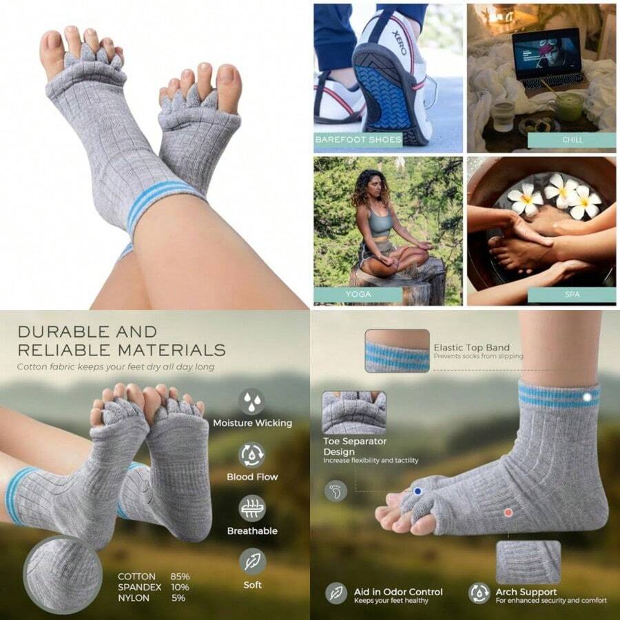 Toe Separator SocksFoot Alignment Sock For Health Care Pain Relief  Breathable Toe Socks - 灰色 - 查看 1