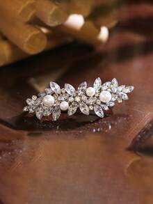 4 pièces/set Clips à cheveux en alliage de zinc avec cristal de forme losange minimaliste et perle, diadème de princesse élégant pour mariage, fête, couronne de mariée, convient pour anniversaire adulte, mariage, séance photo, accessoires de mariée en strass, festival, voyage - pince à cheveux - Voir 10