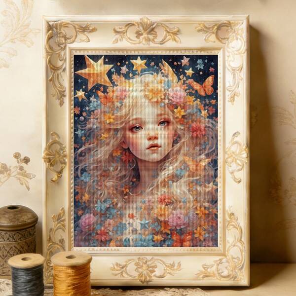 1 Set - Ethereal Rose Goddess Art Series Cross Stitch Kit, DIY Art Needlework Materials, 11CT Cross Stitch Decorative Painting, Creative Handmade Gift. Printed Cross Stitch Full Set, Home Knitting Decor Art. Semi-Finished, No Frame