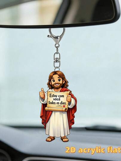 Pingente de Jesus em desenho animado, enfeite para bolsa, feito de acrílico plano. Perfeito para pessoas religiosas, crentes ou qualquer pessoa que aprecie joias com temática de fé. Adequado para uso diário, como presente para amigos e familiares, como lembrete de fé durante viagens ou após um erro, presente de Dia das Mães, presente de formatura, etc.