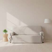 Kiva Universal Sofa Cover With Elastic Bands, 3-Seater Size, Various Colors Available – Adjustable Sofa Cover / Pink, Backrest, Seat And Arm Protection, Easy And Versatile Renewal - Raw/Linen Calm - View 2