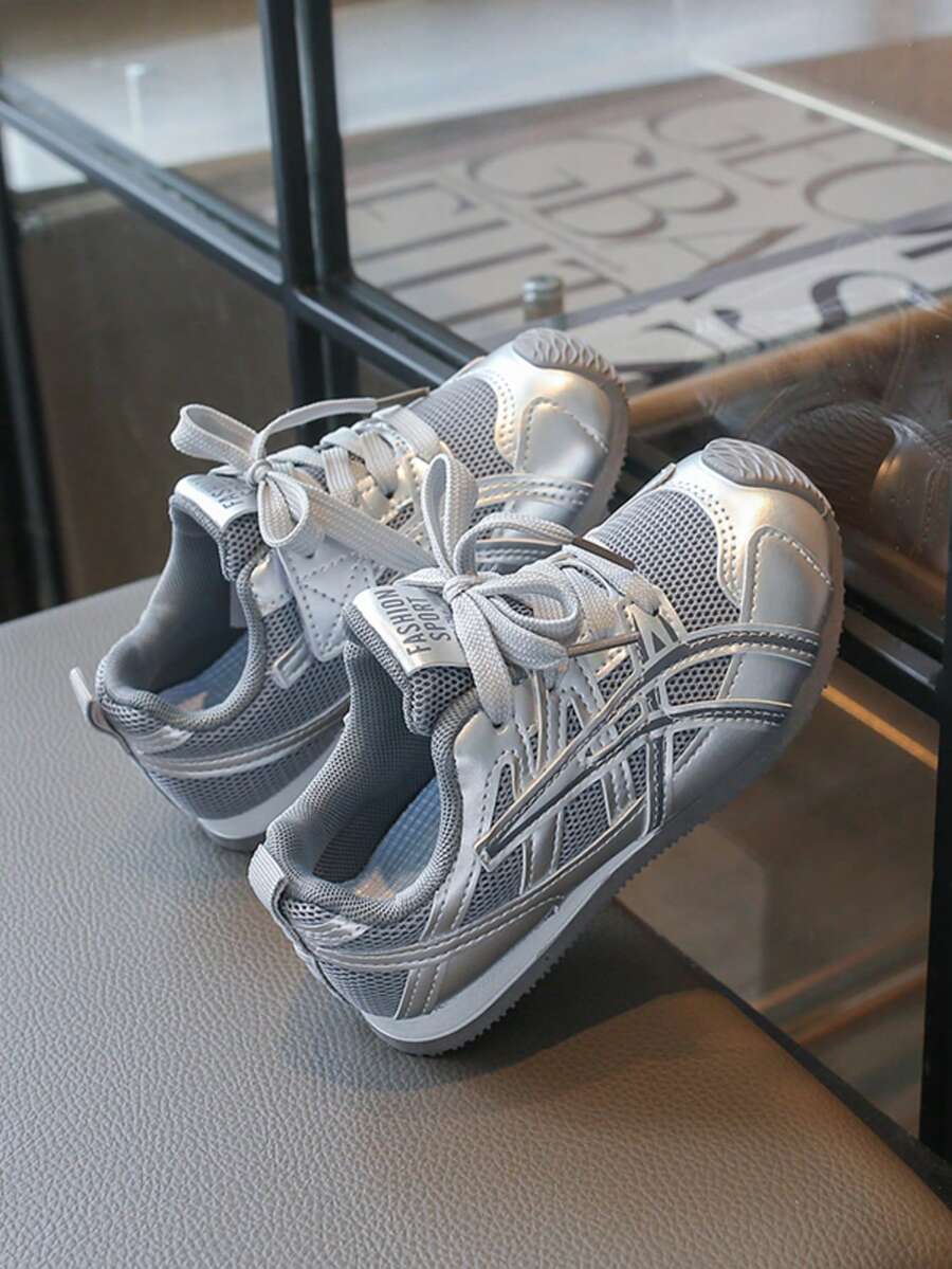 Children's Fashionable Cute Beautiful Campus Sports Shoes With Aesthetic Color Block Design - Grey - View 1
