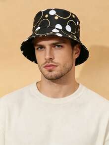 1顶男女通用时尚蘑菇印花双面渔夫帽，Y2K街头风 - A - 查看 3