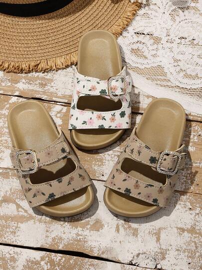 1 Pair Girls' Soft Sole Non-Slip Casual Fashion Strap Decor Hook&Loop Open Toe Adjustable Comfortable Cute Sandals, Suitable For Summer
