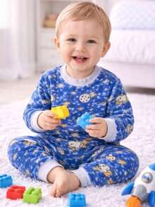 Boys' Soft Fleece Winter Pajamas, Warm And Closed, Sizes 2 To 12 - Xanh đậm - Xem 13
