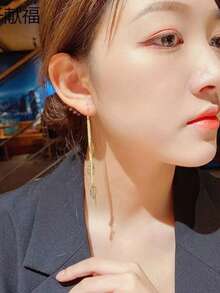 1 Pair Hollow Leaf Tassel Earrings, Elegant Long Earrings For Women, Personalized Matching Earrings For Party - Gold - View 2