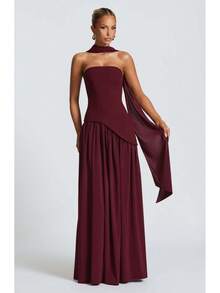 2026 European And American Women's Fashion Strapless Solid Color Slit Dress, Stylish And Sexy Backless High-Slit Long Dress, New Model - 黑與白 - 查看 11