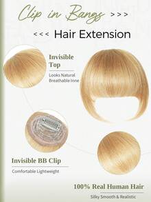 DNE HAIR Tóc mái kẹp 100% tóc thật, màu vàng caramel 18#, kiểu tóc mái có phần thái dương, tóc mái giả bằng tóc thật, trông tự nhiên, thích hợp cho phụ nữ/bé gái sử dụng hàng ngày. - S18 - Xem 2