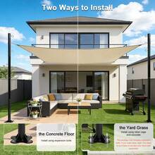 2 Pack 12ft Heavy Duty Shade Sail Poles(Not Including Shade Sail And String Lights)  With Spiral Anchor & D-Clamps, Outdoor Sun Shade Support Poles For String Lights, Patio, Backyard, Garden, Lawn, Terrace, Camping And Outdoor Decoration - Đen - Xem 6