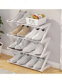 4-Tier Z-Shaped Shoe Rack, Plastic Freestanding Storage Shelf, Multi-Functional Large Capacity Storage Rack, Easy To Assemble Floor Installation, No Tools Required, Stackable, Home Dorm Essential, Space-Saving, Household Organization Shoe Boot Miscellaneous Storage, Suitable For Hallway, Closet, Living Room, Bedroom - Multicolor - View 22