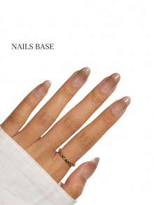 Nails Base 24pcs/Set Natural Nude Gradient With French Golden Edge With Shimmer Detail Medium French Press-On Nails, Oval Press On Nails,ABS Fake Nails Press On,Women's Fashion Nail Art,Paired With 1pc Jelly Gel And 1pc Nail File,Suitable For Parties And Travel - Multicolor - View 3