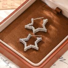 GLIMMER GI 1 Đôi bông tai thời trang nữ, thiết kế hình ngôi sao có họa tiết, thanh lịch và đa năng, phù hợp cho sử dụng hàng ngày, đi nghỉ mát, đám cưới, ngày Valentine, sinh nhật, ngày của Mẹ, Lễ Tạ ơn, quà Giáng sinh. - Bạc - Xem 7