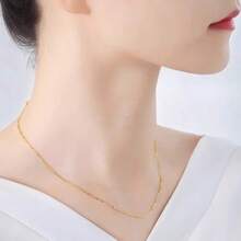 优雅的S925纯银黄色项链，银饰，闪亮，长度16-24英寸，适合派对、生日、圣诞节、情人节、开斋节、感恩节等场合作为礼物。 - 金色 - 查看 4