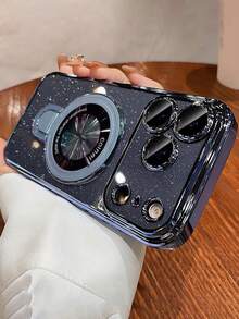 Lyxigt pläterat magnetiskt stativfodral kompatibelt med 17 ProMax, 17Pro, 17Air, 17, 16, 15, 14, 13, 12, 11 Pro Max, kameralinsskydd, fallskyddande fodral - Mörkblå - Visa 1