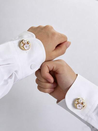 2 pièces Boutons métalliques élégants en forme de goutte d'huile et de fleur, broche de mode haut de gamme, épingle de revers, pince à cravate, boutons de manchette polyvalents de luxe convenant pour toutes les saisons, port quotidien, excellent cadeau pour les amis, les couples et la famille