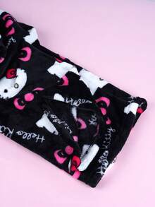 SANRIO 三丽鸥法兰绒睡裤，可爱Hello Kitty女士休闲家居裤，黑色卡通KT动漫睡衣 - 黑色 - 查看 3