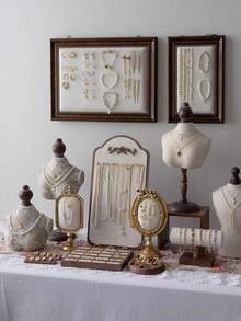1pc Vintage Baroque Style Resin Jewelry Display Stand - Elegant Rectangular Desktop Necklace Organizer With Luxurious Velvet Lining, Versatile Jewelry And Earring Holder, Sophisticated Home Decor Jewelry Box, Ideal Gift For Fashion Enthusiasts And Jewelry Collectors, Adding Timeless Charm And Sophistication To Your Space, Beautiful Choice For Holiday Gifts And Special Occasions - Multicolor - View 2