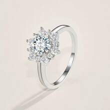 1 chiếc nhẫn nữ hình hoa 6 chấu, vàng 18K sang trọng đính đá Cubic Zirconia lấp lánh, kiểu dáng bông tuyết hình học 6 chấu dành cho nữ. - hoa - Xem 10