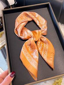1pc Faux Silk Paisley Floral Print Bohemian Style Bandana, Versatile Hair Scarf Accessory For Women, Essential For Spring/Summer, Fashion Decoration,Accessories,Holiday - Orange - View 5