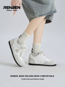 RENBEN Giày nữ đế cao su lưu hóa thêu họa tiết hoạt hình dễ thương, mẫu mới về mùa Xuân/Hè 2026. - Màu be - Xem 8