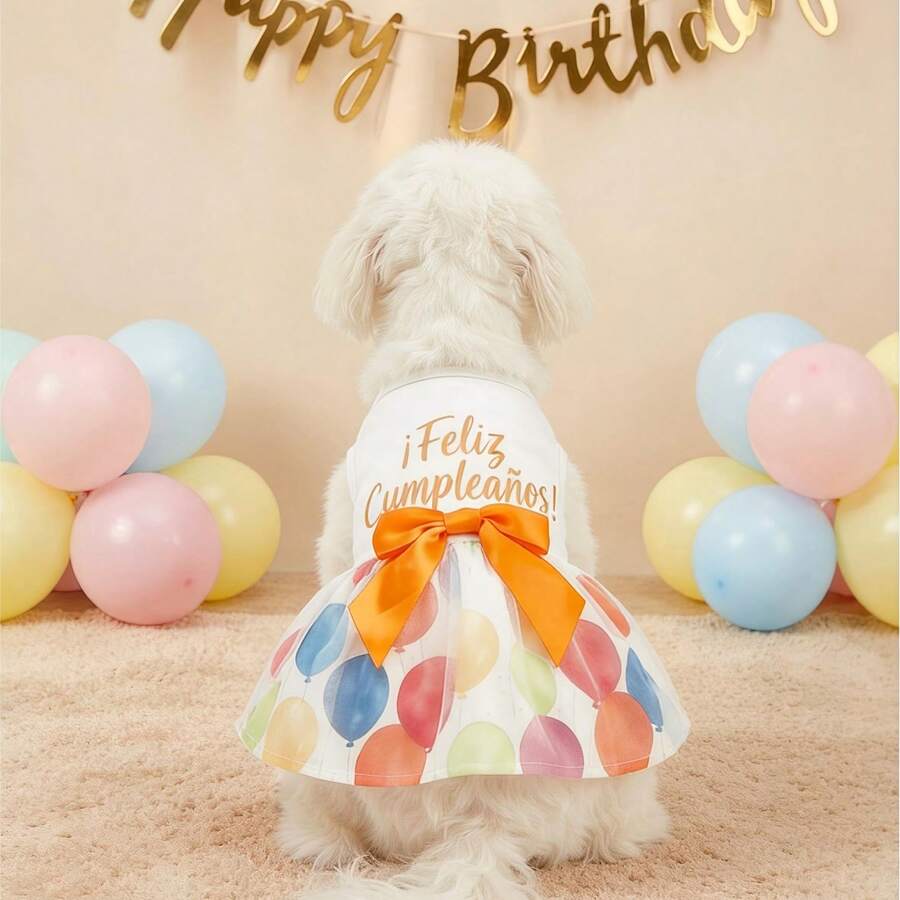 1件宠物狗连衣裙，气球网纱裙，生日派对宠物服装，适合小型/中型犬、猫，生日节日服装 - 白色 - 查看 1
