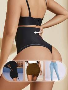 1pc Women Lace High Waist Shaping Tummy Control Panty, Butt Lifting Shapewear - Black - View 2