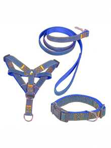 Pet Leash & Harness Set, Denim Chest Strap, Dog Collar, Leash, Suitable For Small To Medium Dogs - Blue - View 8