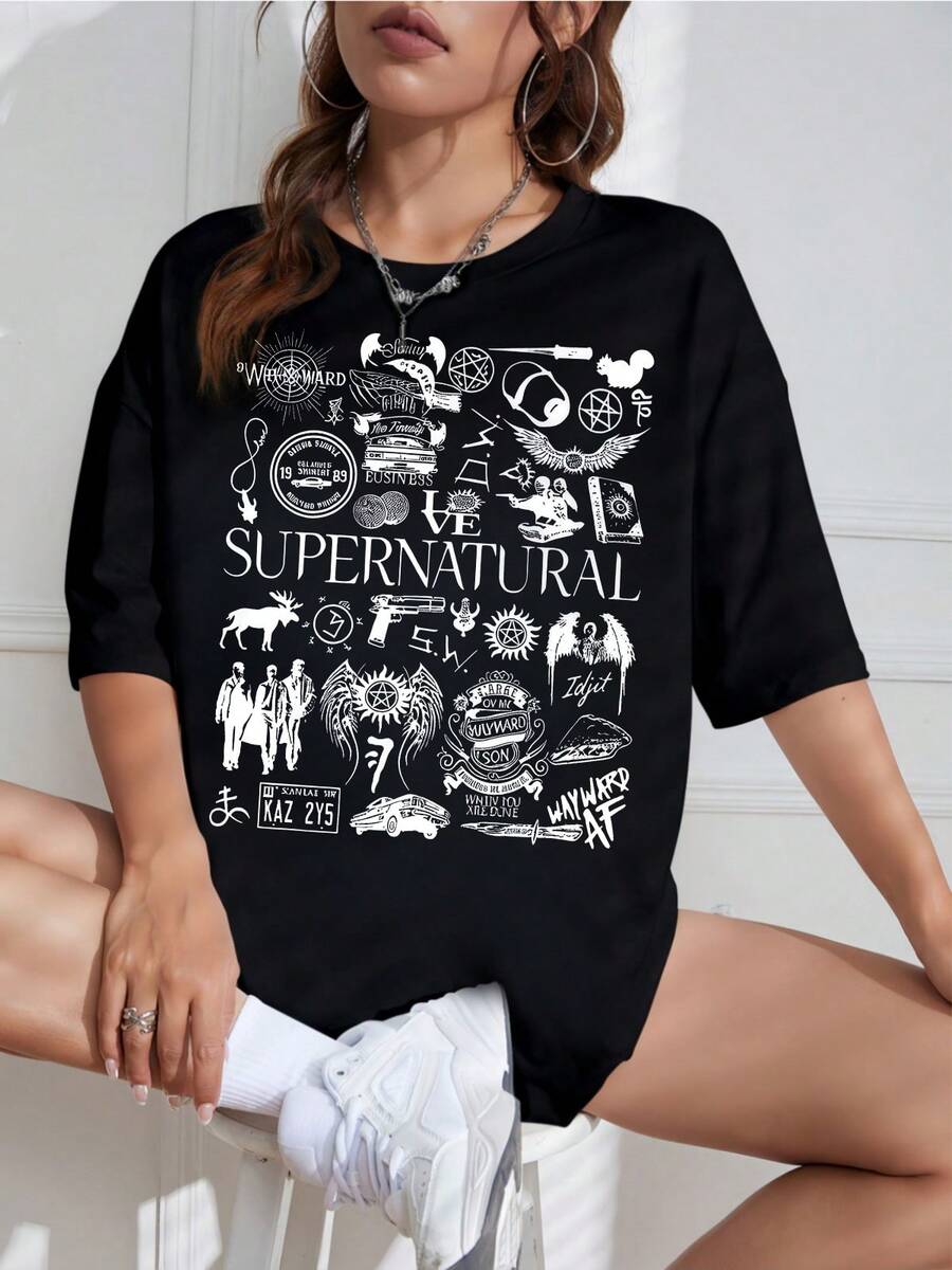 2026: Printed T-Shirt - Made From Pure Cotton, It's Soft And Breathable, Suitable For Both Men And Women. This Casual Shirt Is Perfect For All Seasons And Makes A Stylish Souvenir. It's Ideal For Everyday Wear, Urban Fashion Enthusiasts, And Music Lovers. - 黑色 - 查看 1