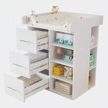 White Changing Table With 3 Drawers, Ample Storage Space Including Side Storage, Adjustable Shelves And Changing Area With Dividers. - White - View 1
