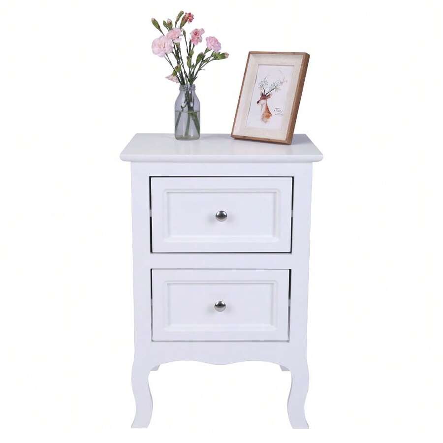 [Old Code:28731413]Country Style Two-Tier Night Table Large Size White - White - View 1