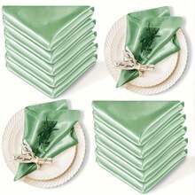 8/16 servilletas de satén - Servilletas cuadradas de poliéster suaves y lujosas de 17*17 pulgadas, elegante verde, adecuadas para bodas, fiestas de Navidad y decoración de cenas formales, refinado ajuste de mesa, textura suave - Blanco - Ver 5