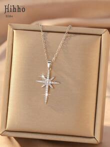 Hihho [1pc] Classic Star-Shaped Pendant, Can Be Layered With Fine Chain Pearl Necklace, Square Pendant Necklace To Create Depth, Suitable For Summer Camisole, Refined Look For Any Occasion, Appropriate As Daily Or Gift - Starlight - View 10
