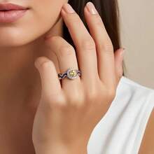 Elegant Vintage Crescent Moon & Star Zirconia Ring, Luxury Plated White Gold, Suitable For Daily Wear - White Gold - View 4