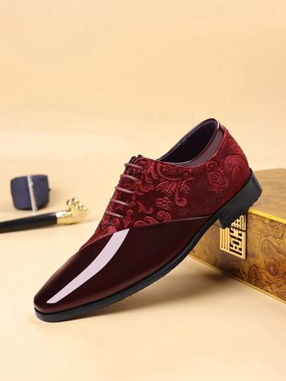 Mioeert Men's Formal Dress Shoes, Classic Patent Velvet Lace-Up Oxford Shoes
