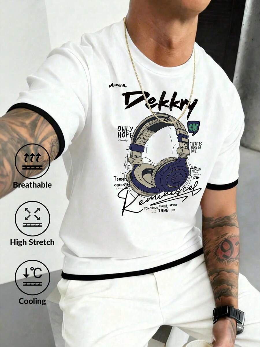 Camvyn Men's Fashionable Casual Versatile 2 In 1 Short Sleeve T-Shirt, Spring/Summer - White - View 1