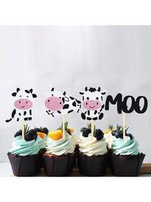 12pcs/Set Mini Cow Cake Toppers, Farm Cow Moo Cake Decorations, Islamic Eid Festival, Birthday Party, Baking Cupcake Picks - Multiple Styles - View 6