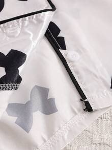 Girls Cute Bow Print Long Pajama Set - White - View 6
