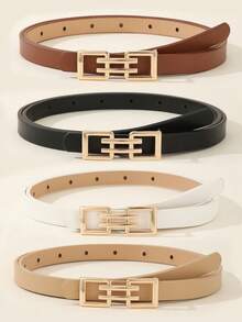 4pcs Alloy Buckle Decor Women's Belts, Casual Versatile PU Leather Waistbands - Multicolor - View 1