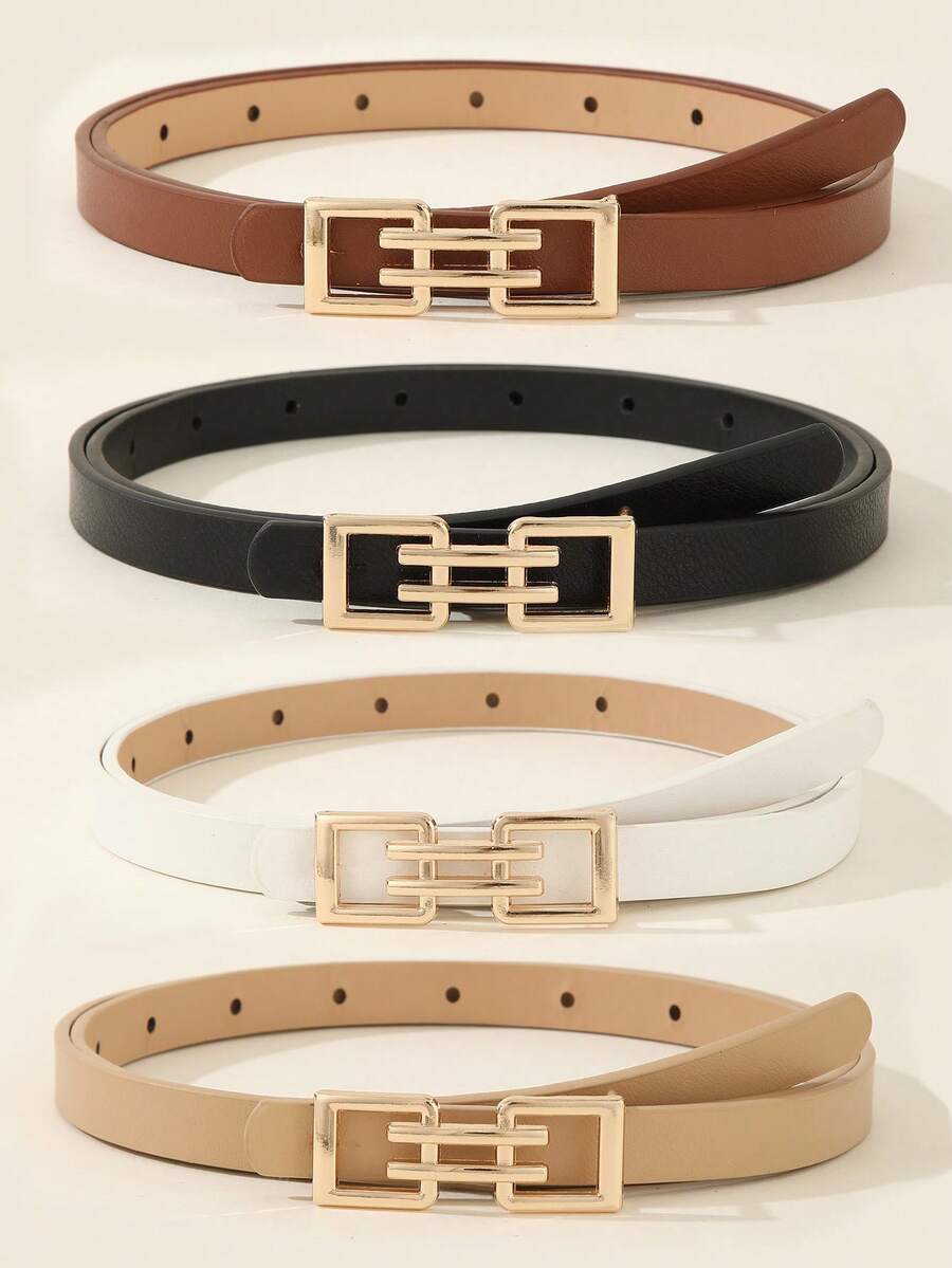 4pcs Alloy Buckle Decor Women's Belts, Casual Versatile PU Leather Waistbands - Multicolor - View 1