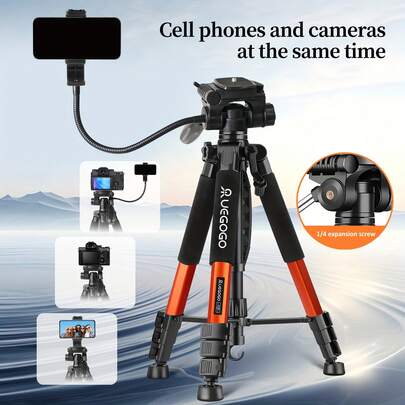 UEGOGO Chân máy ảnh chuyên nghiệp bằng hợp kim nhôm 60,24 inch với đầu bi xoay 360° – Chiều cao có thể điều chỉnh, chụp ảnh toàn cảnh, giá đỡ máy ảnh kép và cần cổ linh hoạt, lý tưởng cho chụp ảnh, phát trực tiếp và quay video.