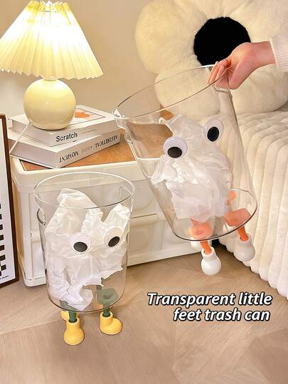 Thùng rác trong suốt thời trang, thiết kế hoạt hình, dễ thương - Lý tưởng cho phòng ngủ và phòng khách, chất liệu nhựa bền, giải pháp lưu trữ tiện lợi.
