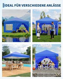 3x3 M Waterproof And Stable Folding Gazebo With 4 Side Panels – Pop-Up Gazebo Made Of 420D Oxford Fabric, UV Protection 50+, 3-Way Height Adjustable, Party Tent With Carrying Bag For Garden & Outdoor Use - Màu xanh lam - Xem 7