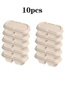 10 pièces/5 pièces/1 pièce Boîtes alimentaires avec couvercles - Boîtes à emporter en pulpe de canne à sucre, boîtes à déjeuner compostables, micro-ondes et congélateur, pratiques pour transporter les repas. Ces boîtes jetables pour micro-ondes peuvent être réchauffées et congelées en toute sans déformation ni rejet de substances toxiques. - Nude - Voir 11